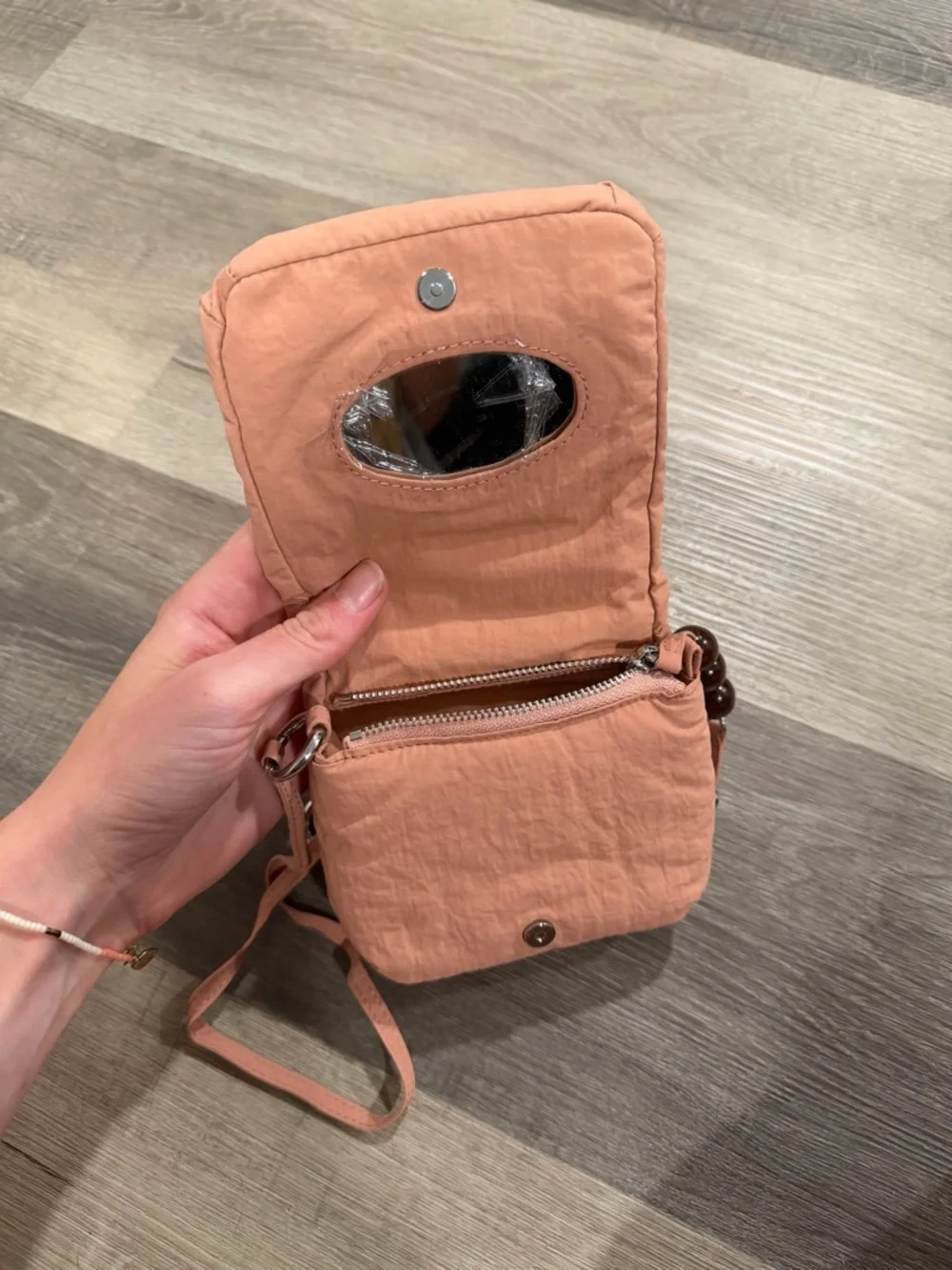 Pink Gisou bag with long strap and mirror